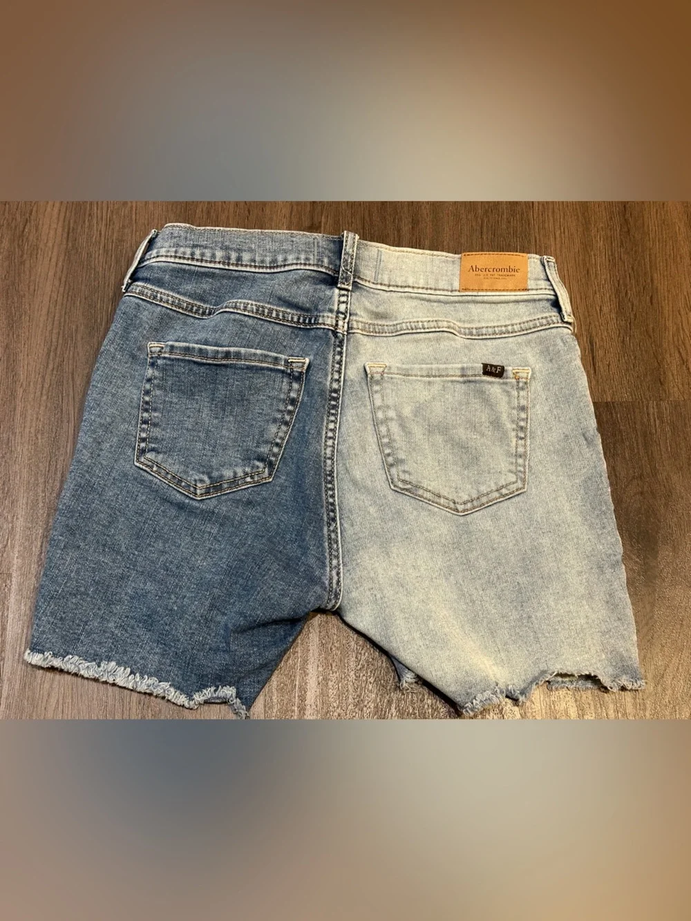Abercrombie Kids Girls 15/16 Two Tone High Rise Denim Bike Shorts Raw Hem